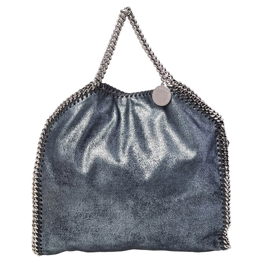 Stella McCartney Metallic Blue Faux Leather Small Falabella Tote For Women 6 Stella McCartney Metallic Blue Faux Leather Small Falabella Tote For Women - Image 4