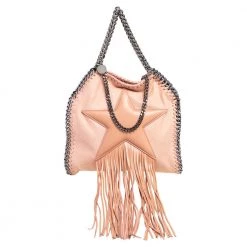 Stella McCartney Light Peach Faux Suede Falabella Star Fringed Shoulder Bag For Women