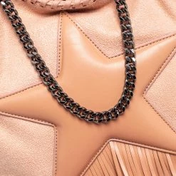 Stella McCartney Light Peach Faux Suede Falabella Star Fringed Shoulder Bag For Women -Stella McCartney Sales luxury women stella mccartney used handbags p477249 006
