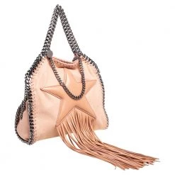 Stella McCartney Light Peach Faux Suede Falabella Star Fringed Shoulder Bag For Women -Stella McCartney Sales luxury women stella mccartney used handbags p477249 007
