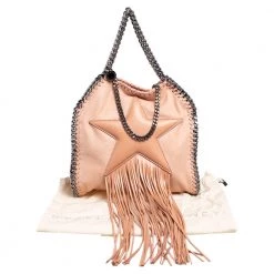 Stella McCartney Light Peach Faux Suede Falabella Star Fringed Shoulder Bag For Women -Stella McCartney Sales luxury women stella mccartney used handbags p477249 008