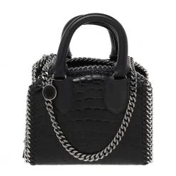 Stella McCartney Black Faux Croc Embossed Leather Falabella Tote For Women