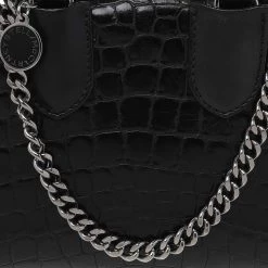 Stella McCartney Black Faux Croc Embossed Leather Falabella Tote For Women -Stella McCartney Sales luxury women stella mccartney used handbags p481295 003