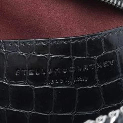Stella McCartney Black Faux Croc Embossed Leather Falabella Tote For Women -Stella McCartney Sales luxury women stella mccartney used handbags p481295 008
