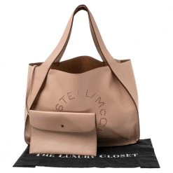 Stella McCartney Beige Faux Leather Perforated Logo Tote For Women -Stella McCartney Sales luxury women stella mccartney used handbags p486930 008