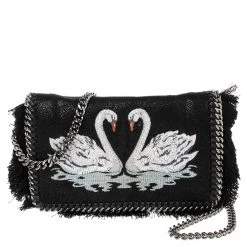 Stella McCartney Black Faux Leather Falabella Swan Crossbody Bag For Women