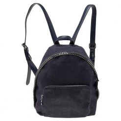 Stella McCartney Dark Blue Faux Suede Falabella Backpack For Women