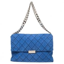 Stella McCartney Blue Quilted Faux Suede Beckett Shoulder Bag For Women