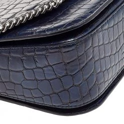 Stella McCartney Navy Blue Croc Embossed Faux Leather Falabella Star Box Bag For Women -Stella McCartney Sales luxury women stella mccartney used handbags p501409 006