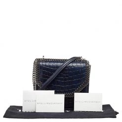 Stella McCartney Navy Blue Croc Embossed Faux Leather Falabella Star Box Bag For Women -Stella McCartney Sales luxury women stella mccartney used handbags p501409 011