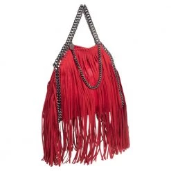 Stella McCartney Red Faux Suede Small Falabella Fringed Tote For Women -Stella McCartney Sales luxury women stella mccartney used handbags p502570 002