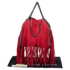 Stella McCartney Red Faux Suede Small Falabella Fringed Tote For Women -Stella McCartney Sales luxury women stella mccartney used handbags p502570 007