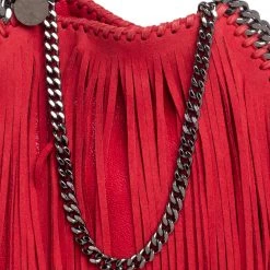 Stella McCartney Red Faux Suede Small Falabella Fringed Tote For Women -Stella McCartney Sales luxury women stella mccartney used handbags p502570 008