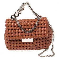 Stella McCartney Brown Woven Faux Leather Mini Brandy Becks Top Handle Bag For Women