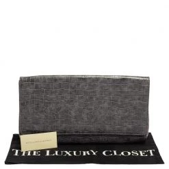 Stella McCartney Grey Faux Croc Leather Oversized Flap Clutch For Women -Stella McCartney Sales luxury women stella mccartney used handbags p520850 004