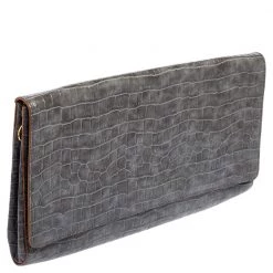 Stella McCartney Grey Faux Croc Leather Oversized Flap Clutch For Women -Stella McCartney Sales luxury women stella mccartney used handbags p520850 007