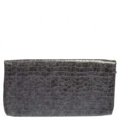 Stella McCartney Grey Faux Croc Leather Oversized Flap Clutch For Women -Stella McCartney Sales luxury women stella mccartney used handbags p520850 008