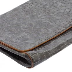 Stella McCartney Grey Faux Croc Leather Oversized Flap Clutch For Women -Stella McCartney Sales luxury women stella mccartney used handbags p520850 010