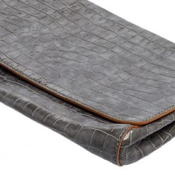 Stella McCartney Grey Faux Croc Leather Oversized Flap Clutch For Women -Stella McCartney Sales luxury women stella mccartney used handbags p520850 011