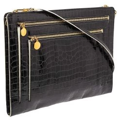 Stella McCartney Black Croc Embossed Faux Leather Clutch Bag For Women -Stella McCartney Sales luxury women stella mccartney used handbags p521527 007