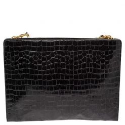 Stella McCartney Black Croc Embossed Faux Leather Clutch Bag For Women -Stella McCartney Sales luxury women stella mccartney used handbags p521527 009