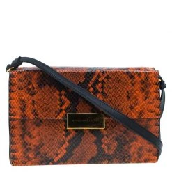 Stella McCartney Orange Faux Python Mini Beckett Crossbody Bag For Women