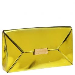 Stella McCartney Yellow Metallic Faux Leather Beckett Envelope Clutch For Women -Stella McCartney Sales luxury women stella mccartney used handbags p527909 012