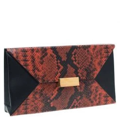 Stella McCartney Orange Alter Faux Python Beckett Clutch For Women -Stella McCartney Sales luxury women stella mccartney used handbags p53307 003
