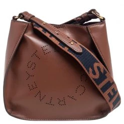 Stella McCartney Brown Faux Leather Logo Shoulder Bag For Women