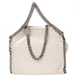 Stella McCartney White Iridescent Faux Leather Tiny Falabella Shoulder Bag For Women