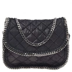 Stella McCartney Black Faux Quilted Leather Falabella Shoulder Bag For Women