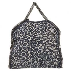 Stella McCartney Navy Blue Leopard Print Velvet Small Falabella Tote For Women -Stella McCartney Sales luxury women stella mccartney used handbags p537808 007