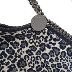 Stella McCartney Navy Blue Leopard Print Velvet Small Falabella Tote For Women -Stella McCartney Sales luxury women stella mccartney used handbags p537808 009