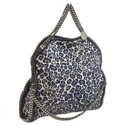 Stella McCartney Navy Blue Leopard Print Velvet Small Falabella Tote For Women -Stella McCartney Sales luxury women stella mccartney used handbags p537808 010