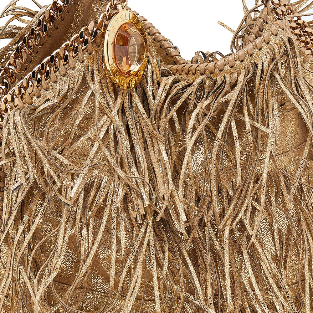 Stella McCartney Gold Faux Leather Fringe Falabella Shoulder Bag For Women 7 Stella McCartney Gold Faux Leather Fringe Falabella Shoulder Bag For Women - Image 5