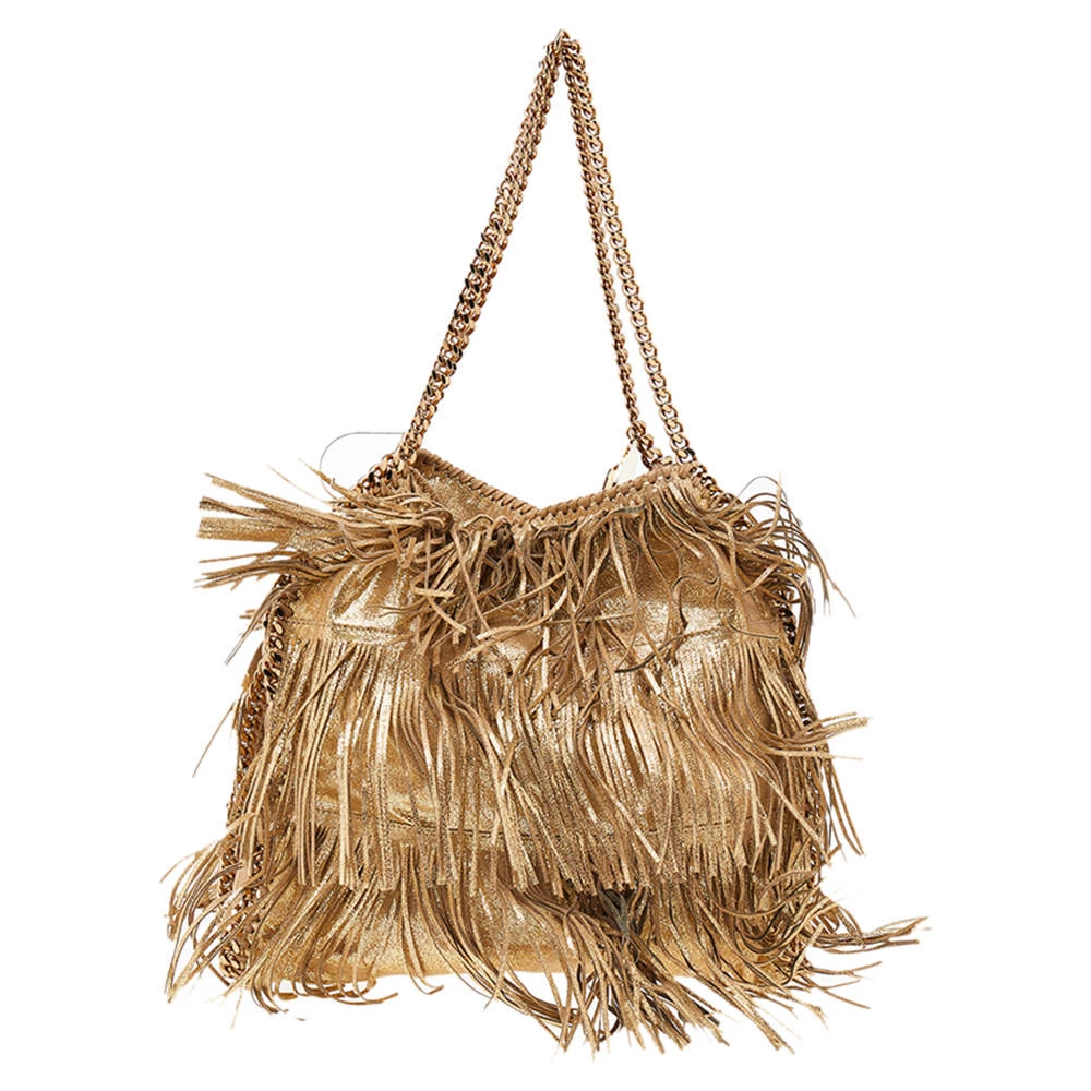 Stella McCartney Gold Faux Leather Fringe Falabella Shoulder Bag For Women 6 Stella McCartney Gold Faux Leather Fringe Falabella Shoulder Bag For Women - Image 4