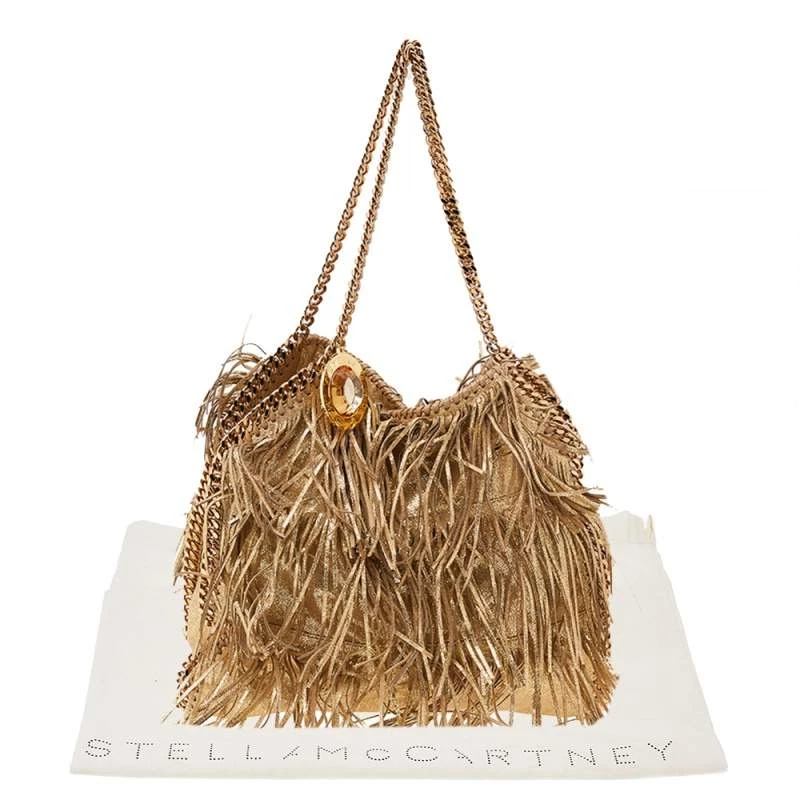 Stella McCartney Gold Faux Leather Fringe Falabella Shoulder Bag For Women 11 Stella McCartney Gold Faux Leather Fringe Falabella Shoulder Bag For Women - Image 9