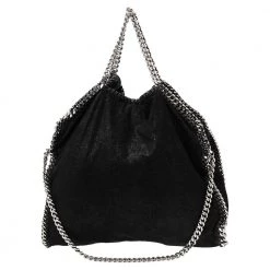 Stella McCartney Metallic Black Faux Suede Small Falabella Tote For Women