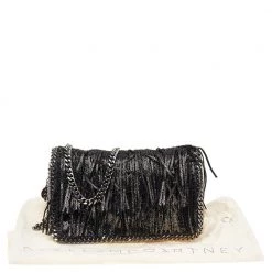 Stella McCartney Metallic Black Faux Leather Fringe Fallabella Crossbody Bag For Women -Stella McCartney Sales luxury women stella mccartney used handbags p542590 002
