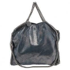 Stella McCartney Blue/Silver Laminated Faux Suede Small Falabella Tote For Women