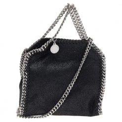Stella McCartney Black Faux Leather Tiny Falabella Shoulder Bag For Women