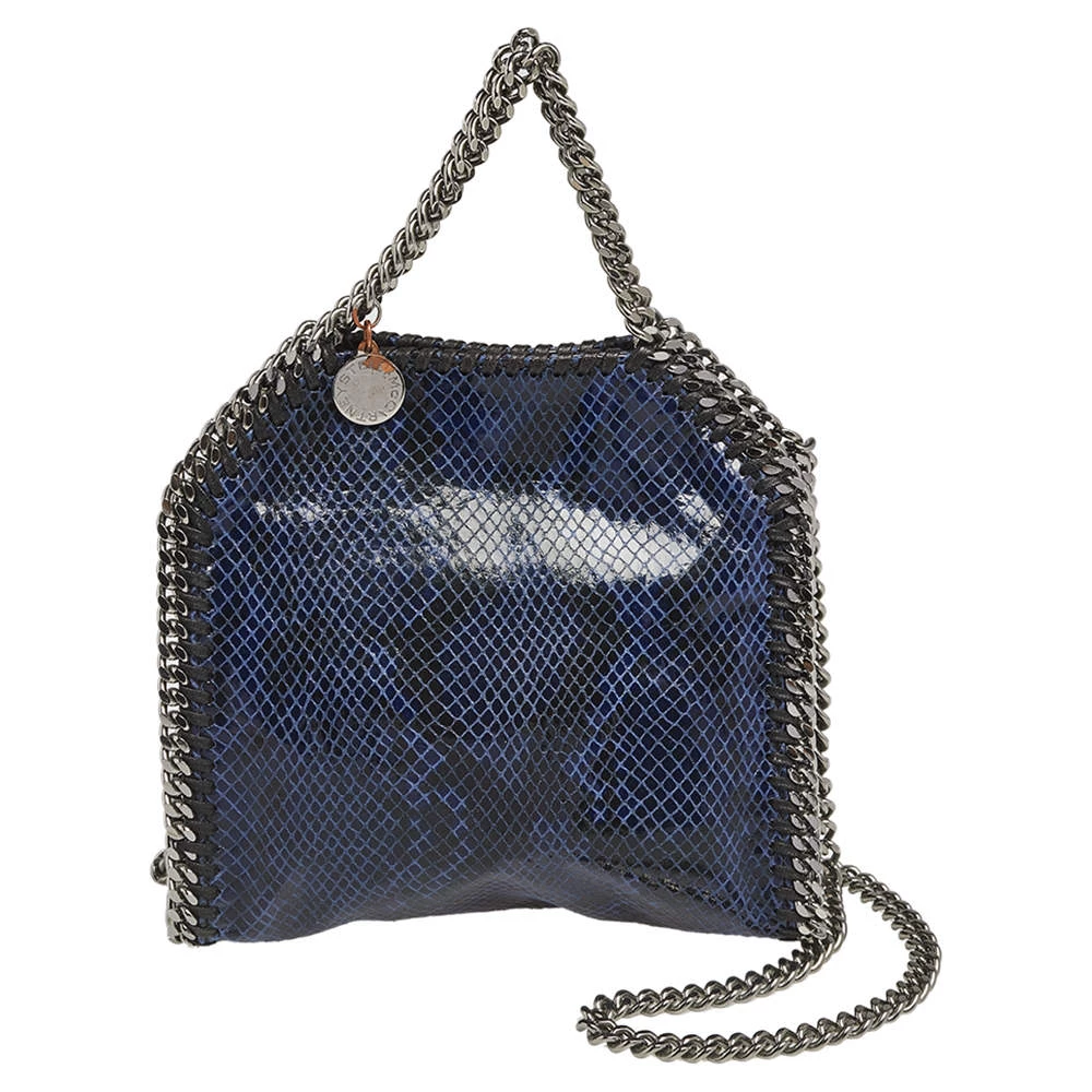 Stella McCartney Black/Blue Faux Snakeskin Leather Tiny Falabella Tote For Women 3 Stella McCartney Black/Blue Faux Snakeskin Leather Tiny Falabella Tote For Women