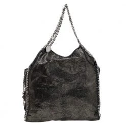 Stella McCartney Black Shimmering Faux Suede Large Falabella Tote For Women