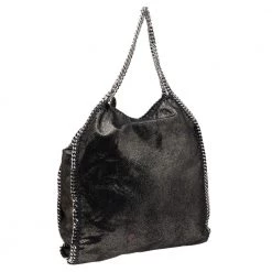 Stella McCartney Black Shimmering Faux Suede Large Falabella Tote For Women 15 Stella McCartney Black Shimmering Faux Suede Large Falabella Tote For Women -Stella McCartney Sales luxury women stella mccartney used handbags p556056 009