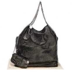 Stella McCartney Black Shimmering Faux Suede Large Falabella Tote For Women 21 Stella McCartney Black Shimmering Faux Suede Large Falabella Tote For Women -Stella McCartney Sales luxury women stella mccartney used handbags p556056 010