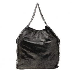 Stella McCartney Black Shimmering Faux Suede Large Falabella Tote For Women 16 Stella McCartney Black Shimmering Faux Suede Large Falabella Tote For Women -Stella McCartney Sales luxury women stella mccartney used handbags p556056 011