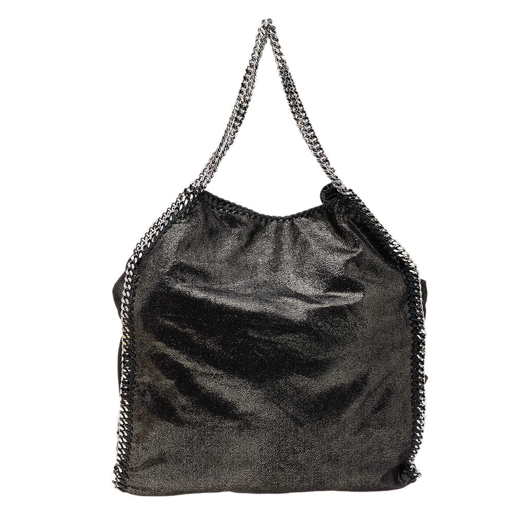 Stella McCartney Black Shimmering Faux Suede Large Falabella Tote For Women 6 Stella McCartney Black Shimmering Faux Suede Large Falabella Tote For Women - Image 4