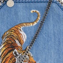 Stella McCartney Blue Denim Tiger Embroidered Mini Falabella Tote For Women -Stella McCartney Sales luxury women stella mccartney used handbags p556195 006