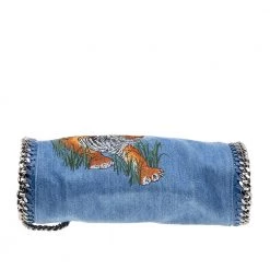 Stella McCartney Blue Denim Tiger Embroidered Mini Falabella Tote For Women -Stella McCartney Sales luxury women stella mccartney used handbags p556195 010