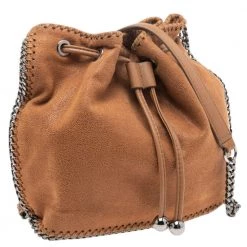 Stella McCartney Brown Faux Suede Falabella Drawstring Bucket Bag For Women -Stella McCartney Sales luxury women stella mccartney used handbags p560602 010